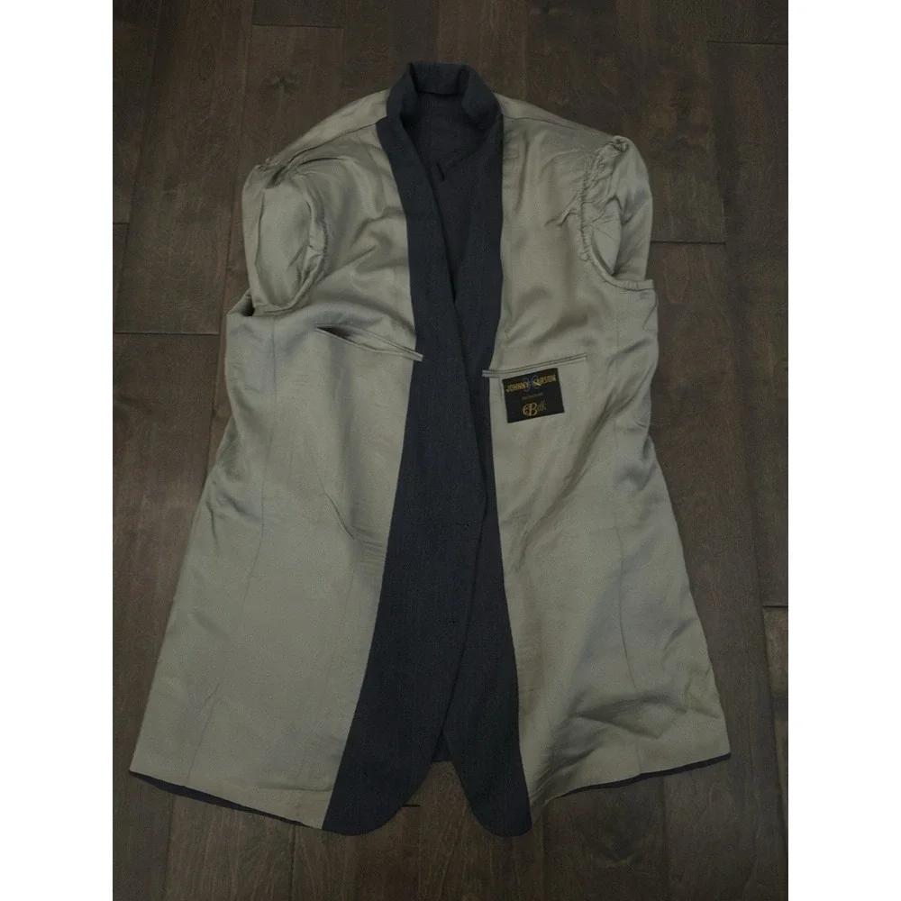 Vintage Johnny Carson Mens Blue Herringbone Blazer Jacket Two‎ Button Size 44L